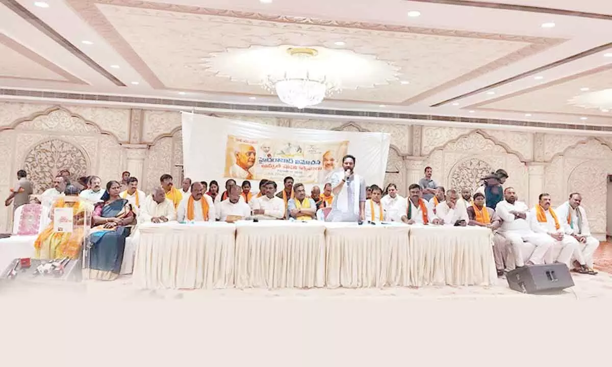 Union Minister of Tourism, Culture and Development of North Eastern Region  G Kishan Reddy addressing the BJP preparatory meeting at Sikh Village in Secunderabad on Saturday