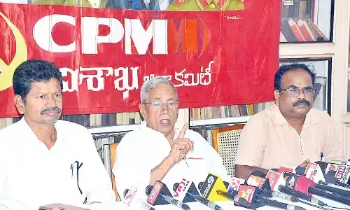 CPM former state secretary  P Madhu speaking to the media in Visakhapatnam on Monday