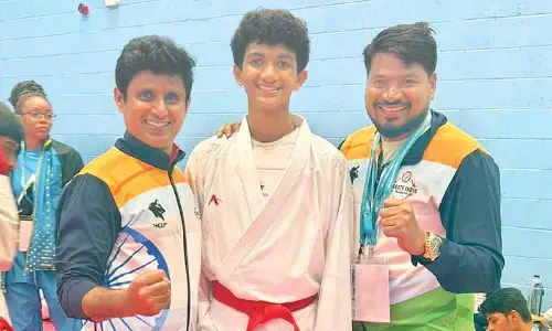 Arabandi Karthik Reddy with his coach K Keerthan at Birmingham in England