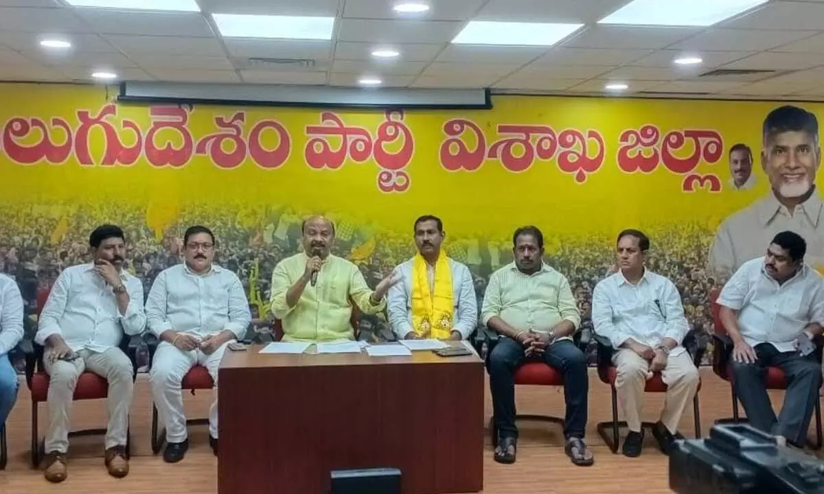 Former TDP minister Ch Ayyanna Patrudu addressing the media in Visakhapatnam on Sunday