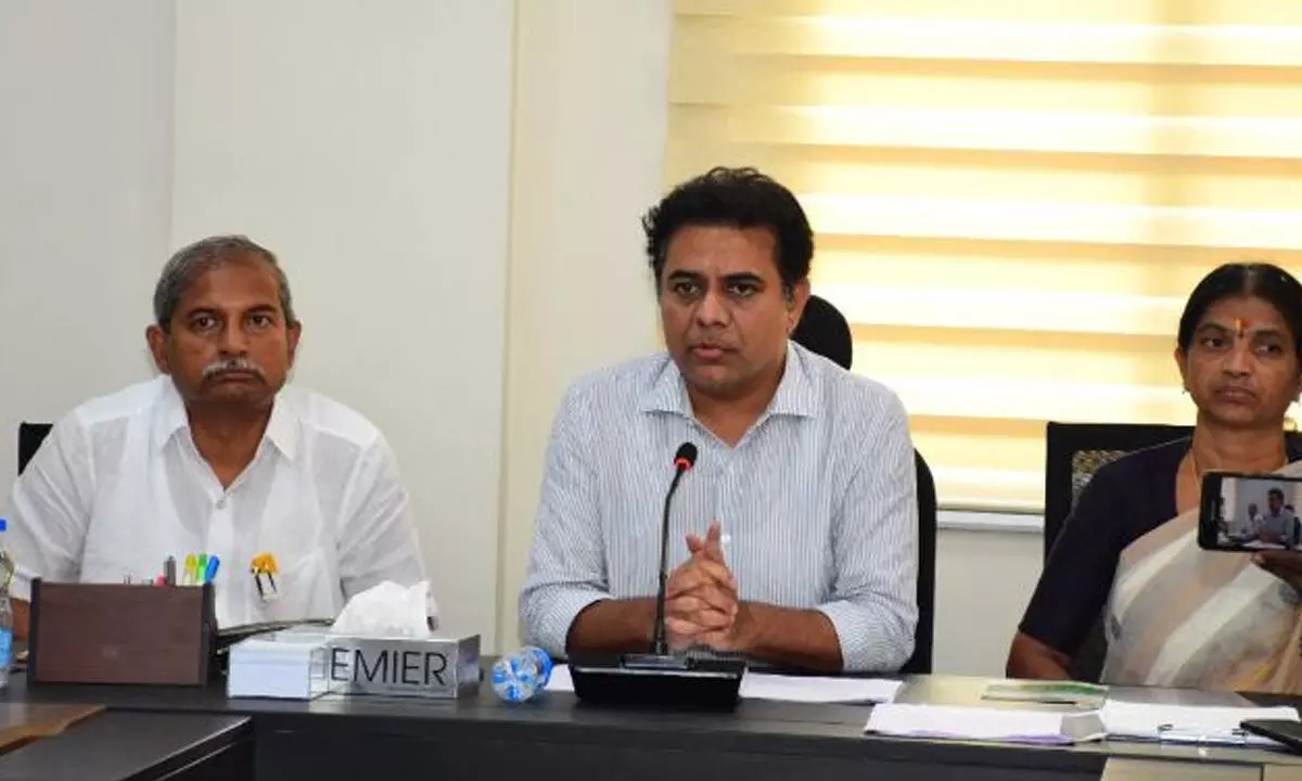Minister K T Rama Rao addressing a press conference at Sircilla on Thursday.