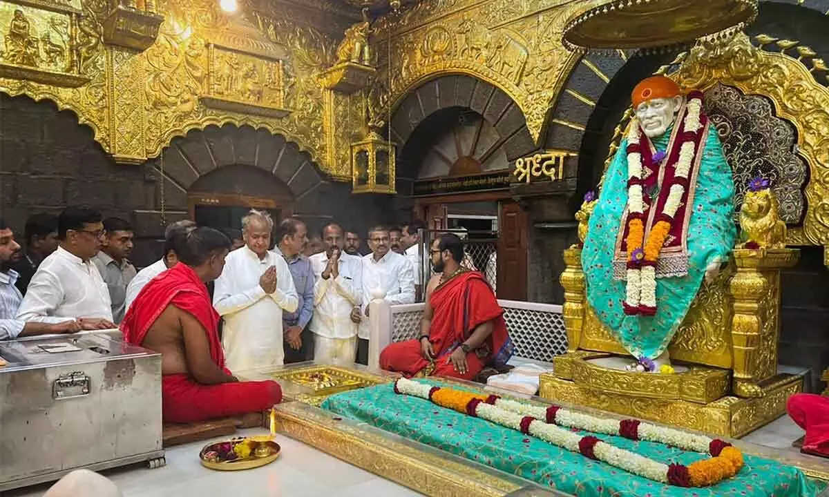 Chief Minister Ashok Gehlot at the Sai Baba temple, in Shirdi on Friday