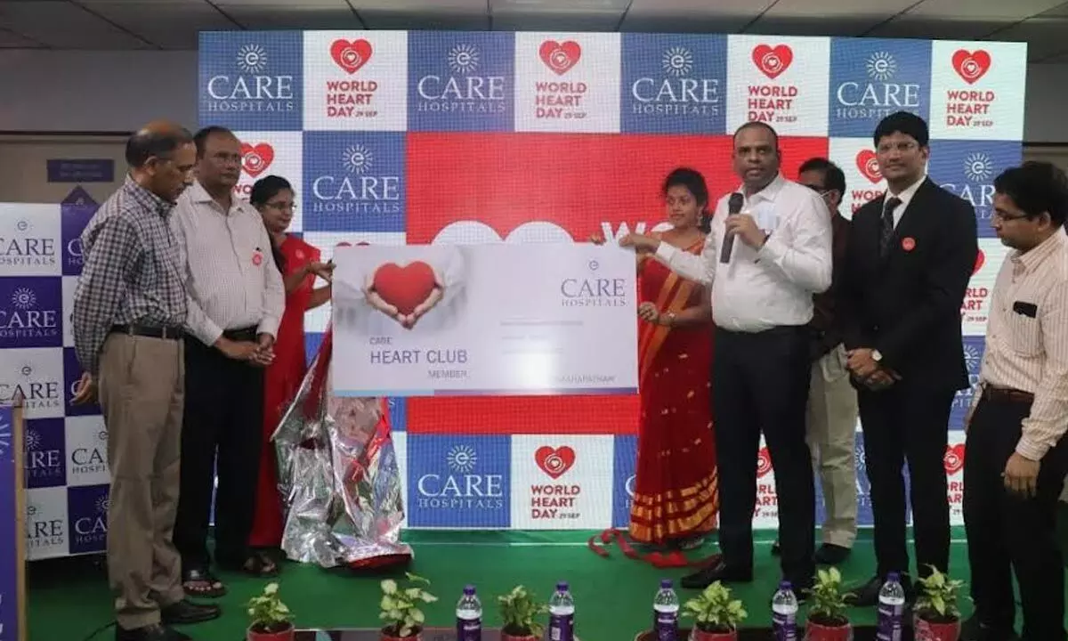 Care Hospital personnel celebrating World Heart Day in Visakhapatnam on Sunday