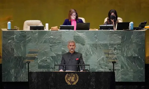 EAM Subrahmanyam Jaishankar addresses the 77th session of the United Nations General Assembly on Saturday