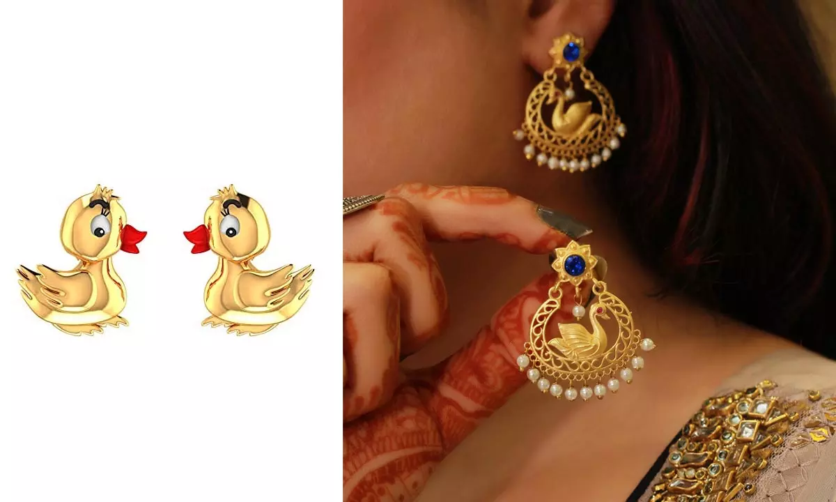 Duck Gold Earrings : These are Enchanting Duck Patterns