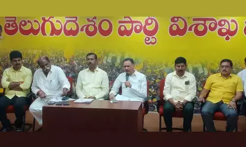 Senior TDP leader and former Minister Bandaru Satyanarayana Murthy addressing a press conference in Visakhapatnam on Monday