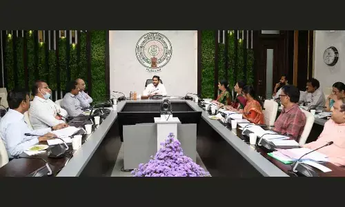 Chief Minister Y S Jagan Mohan Reddy holds a review on women and child welfare department at his camp office in Tadepalli on Monday