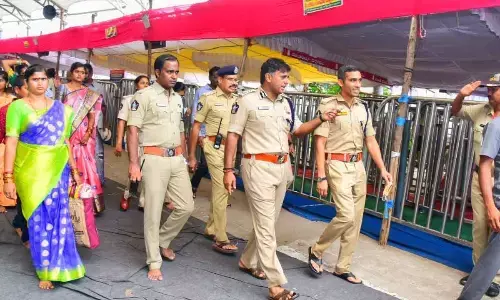 Police Commissioner Kanthi Rana Tata inspecting the arrangements atop Indrakeeladri along with officials on Monday