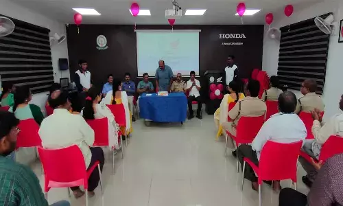 Deputy Transport Commissioner M Purendra at the 3rd anniversary of Safety Driving Education Centre in Vijayawada on Monday