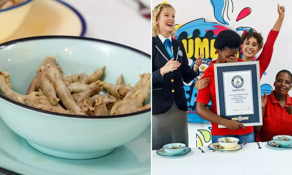 Vuyolwethu Simanile set a Guinness World Records for the fastest consumption of 121g of chicken feet in 60 seconds.