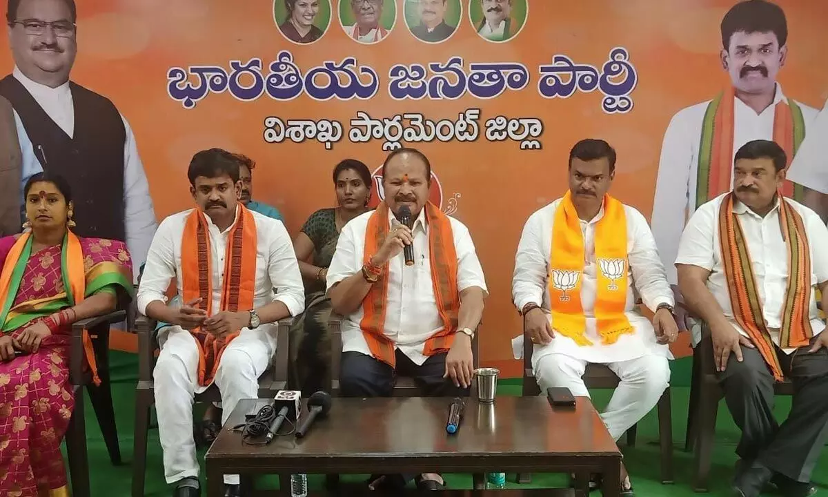 Former minister and BJP leader Kanna Lakshminarayana speaking to the media in Visakhapatnam on Tuesday
