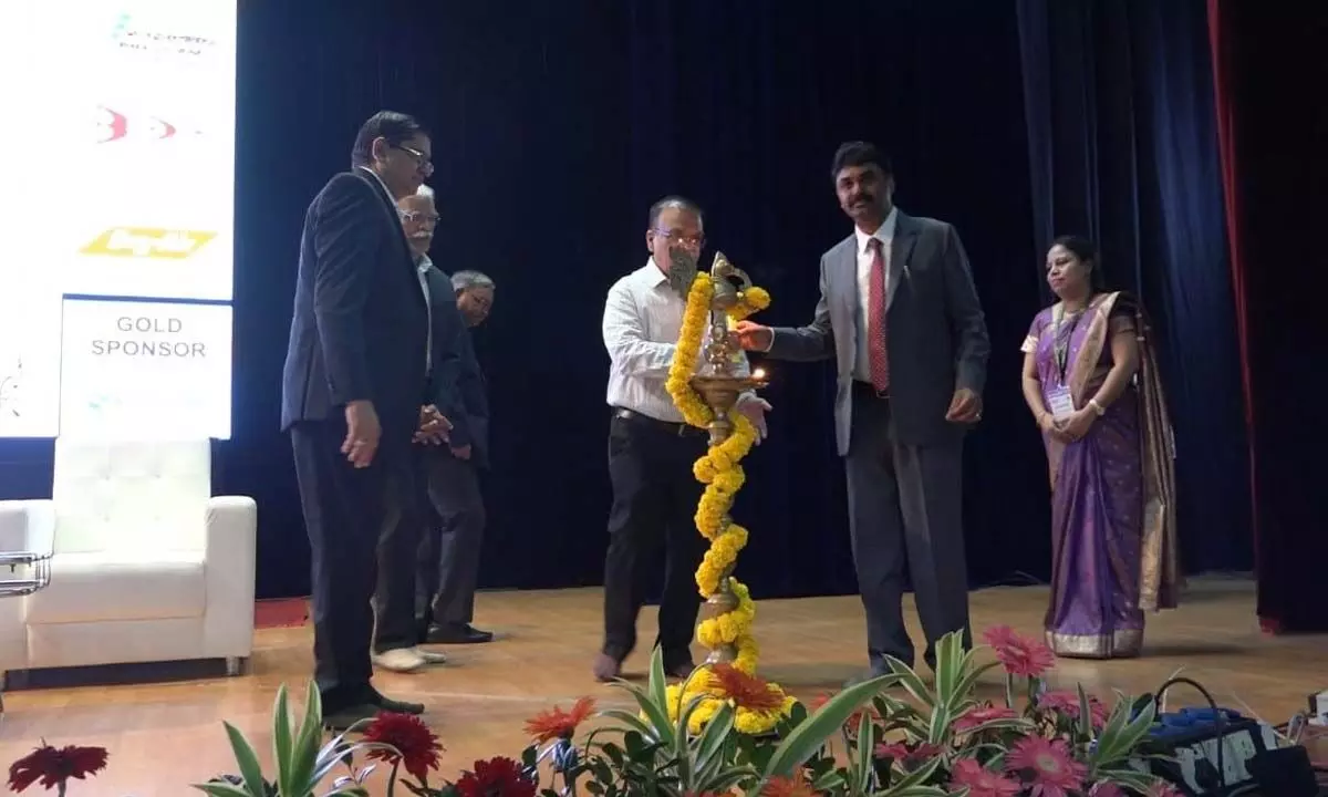 Director General, Missiles and Strategic Systems, DRDO BHVS Narayana Murthy and Scientific Adviser to Raksha Mantri G Satheesh Reddy inaugurating a two-day national seminar in Visakhapatnam on Wednesday
