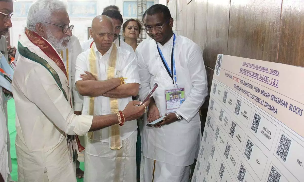 TTD Chairman inaugurating QR Code system for sevaks to guide them to various important locations in Tirumala