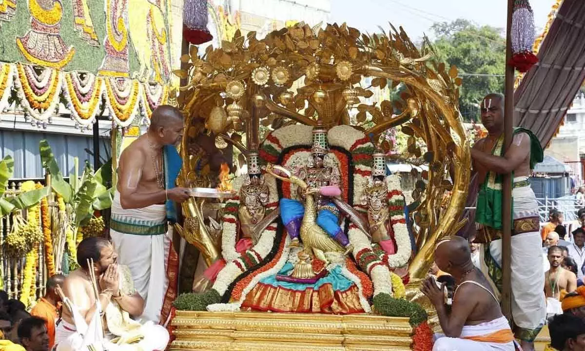 Tirumala deity appears on Kalpavriksha Vahanam on fourth day of Brahmotsavams