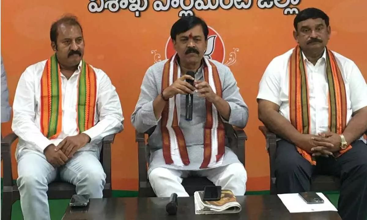 BJP MP GVL Narasimha Rao speaking at a media conference held in Visakhapatnam on Friday