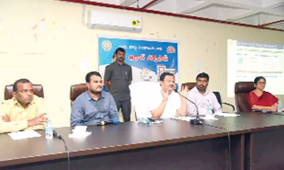 District Collector K Venkataramana Reddy addressing the secretariat staff at Aadhaar workshop in Tirupati on Friday