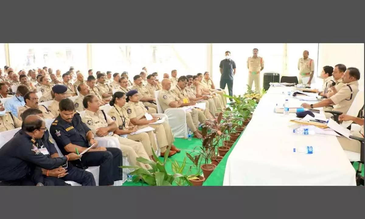 Anantapur DIG Ravi Prakash,  district SP P Parameshwar Reddy and other police officials review security arrangements for Saturdays Garuda seva, in Tirupati on Friday