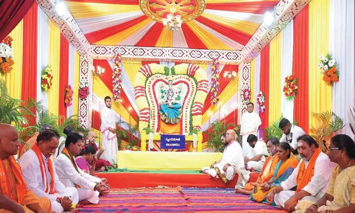 Goddess giving darshan as Skanda Matha at Srisailam temple on Friday