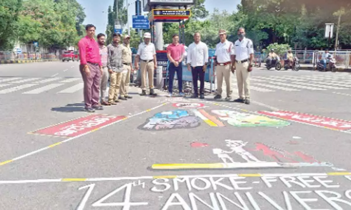 Takes up a novel awareness initiative with a thought-provoking road art in collaboration with a group of  fine arts students  at Khairatabad Junction
