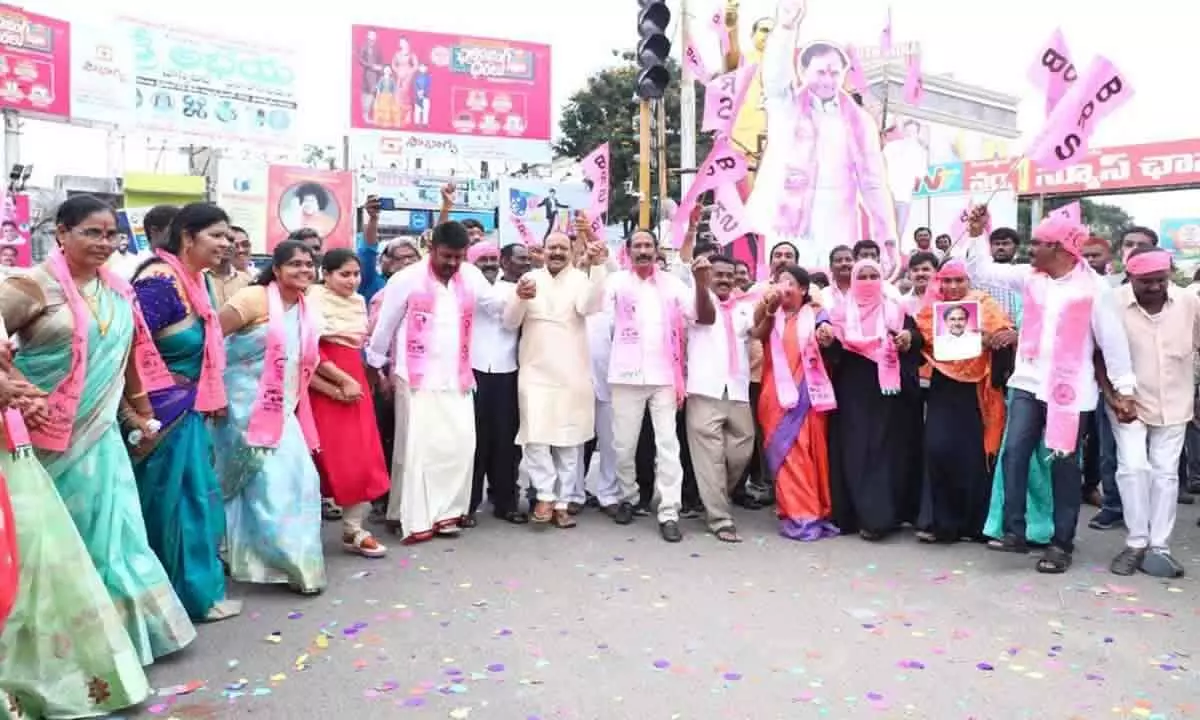 BRS party announcement: Celebrations erupt in erstwhile Khammam