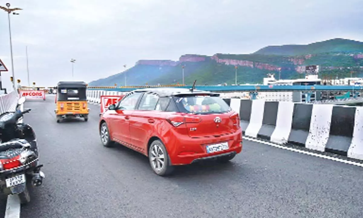 Vehicles going on the newly opened flyover from Karakambadi road in Tirupati.
