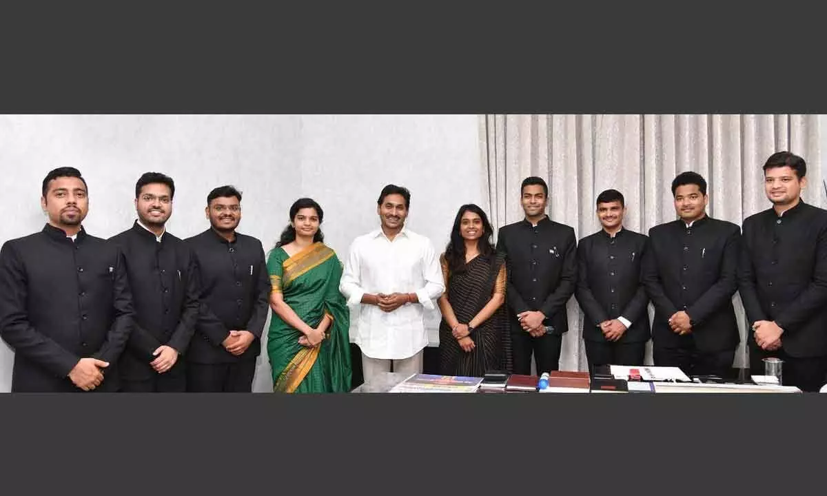 IAS probationers of 2021 batch call on Chief Minister Y S Jagan Mohan Reddy at his camp office in Tadepalli on Friday