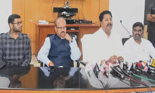 Civil Supplies Minister K Venkata Nageswara Rao addressing the media in Visakhapatnam on Friday