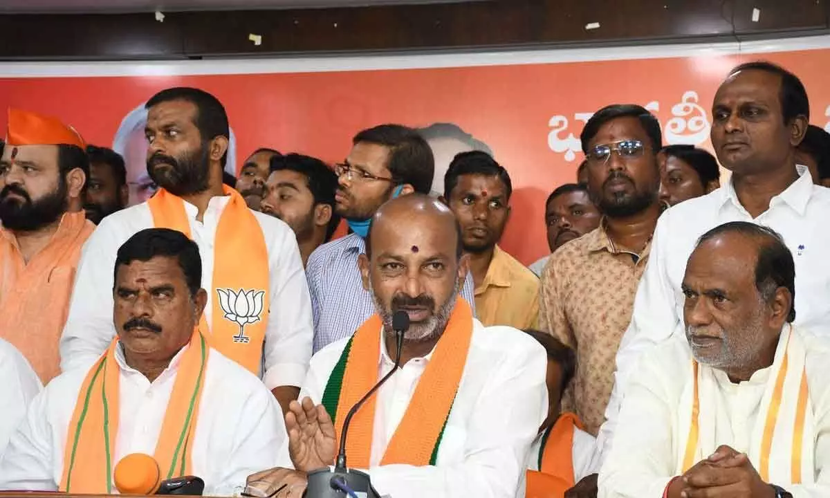 State BJP president Bandi Sanjay Kumar speaking to media persons in Hyderabad on Saturday Photo: G Ramesh