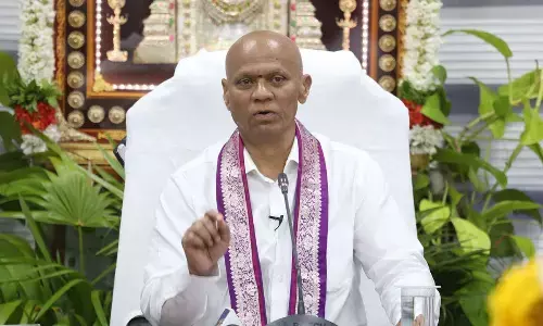 TTD Executive Officer A V Dharma Reddy speaking to the media after the ‘Dial Your EO’ programme at Tirumala on Sunday