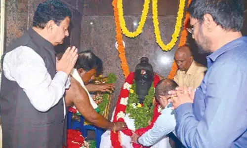 District Collector K Venkataramana Reddy paying floral tributes to Maharshi Valmiki on his birth anniversary, in Tirupati on Sunday