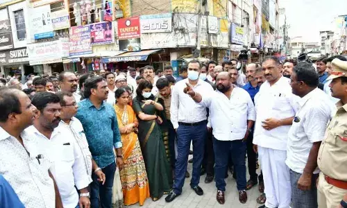 Minister G Kamalakar inspecting Smart City works in Karimnagar on Monday