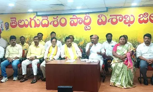 TDP former minister Chintakayala Ayyanna Patrudu addressing the media in Visakhapatnam on Tuesday