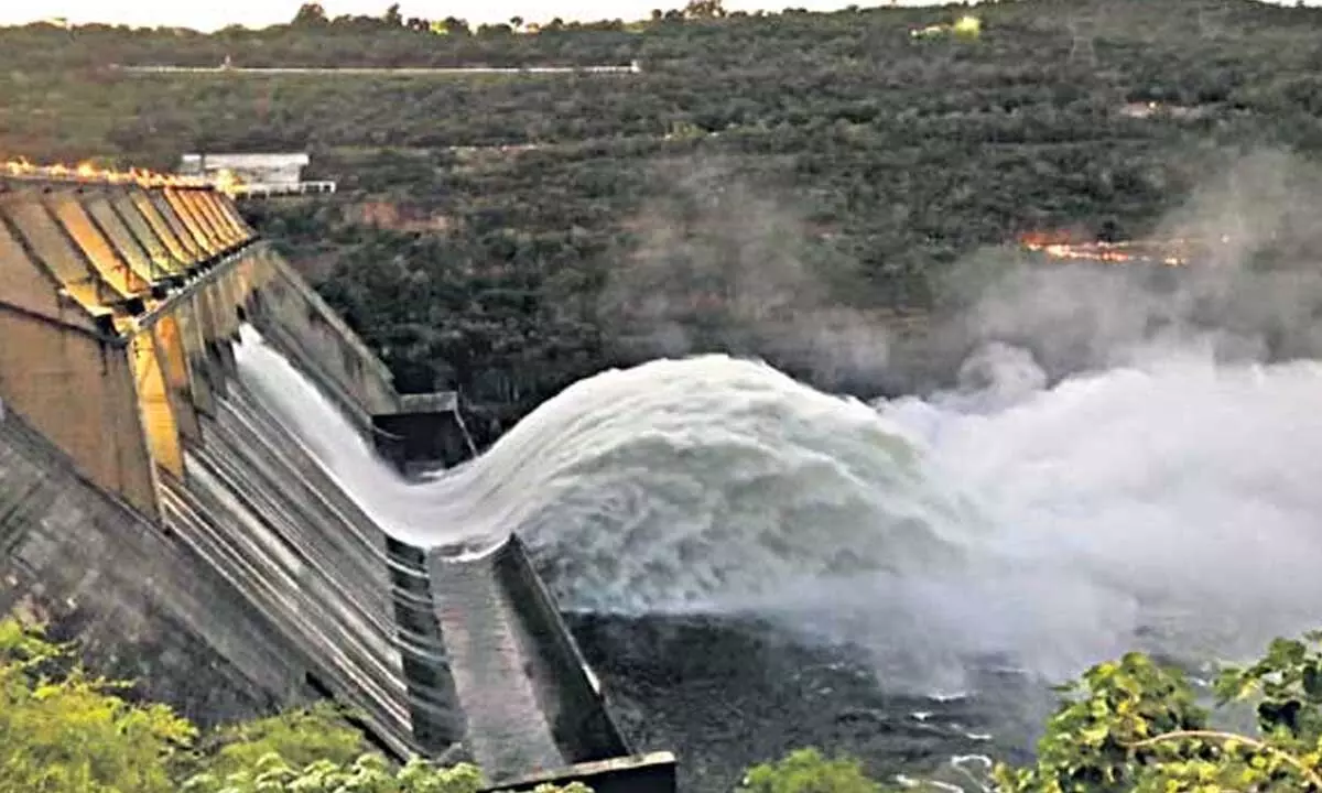 Two crest gates of Srisailam reservoir lifted as project brims due to rains