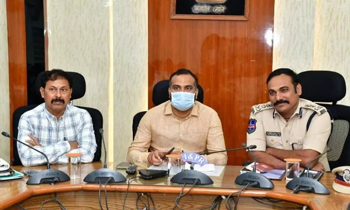 Collector RV Karnan and CP V Satyanarayana attended video conference conducted by the TSPSC Chairman Dr B Janardhan Reddy in Karimnagar on Wednesday