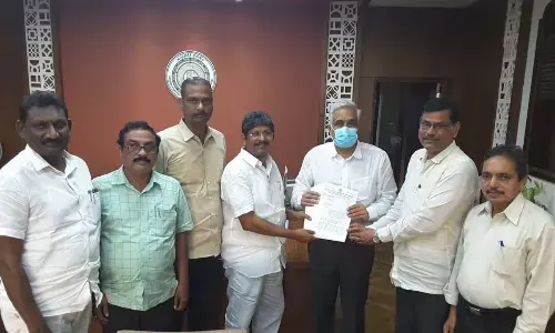 AP JAC Amaravati leaders submitting a representation to Chief Secretary Sameer Sharma at the Secretariat on Wednesday