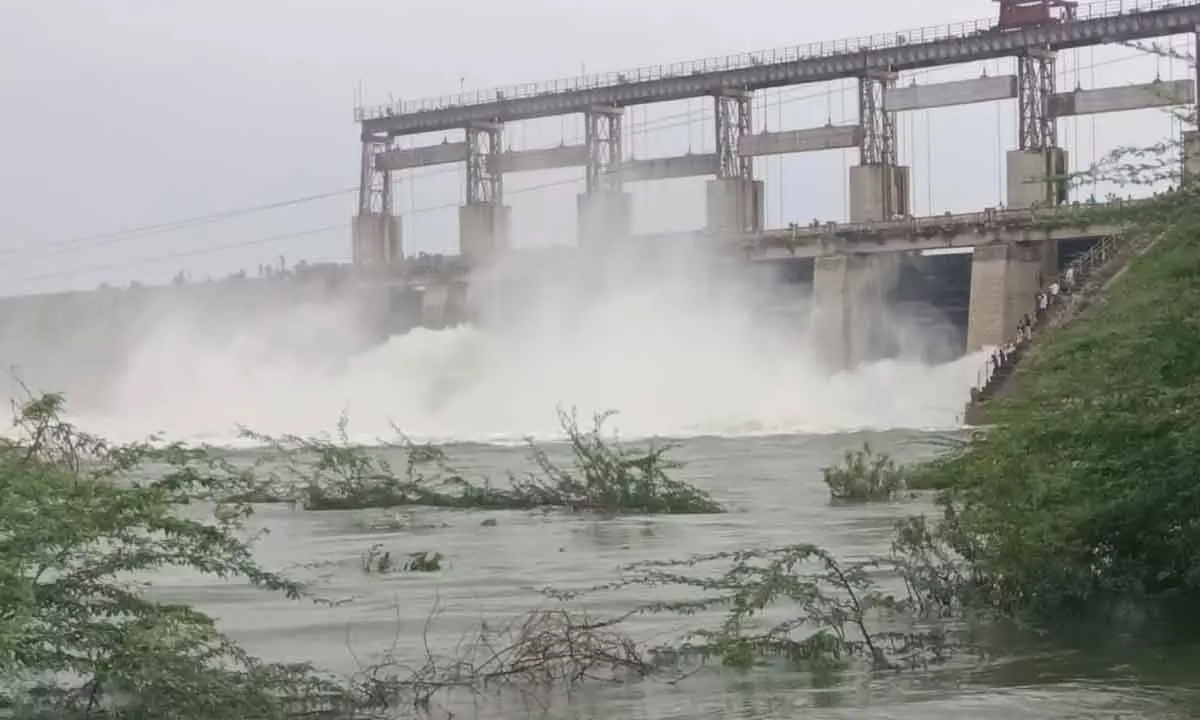 Water being released from Gajula Dinne Project into Handri river