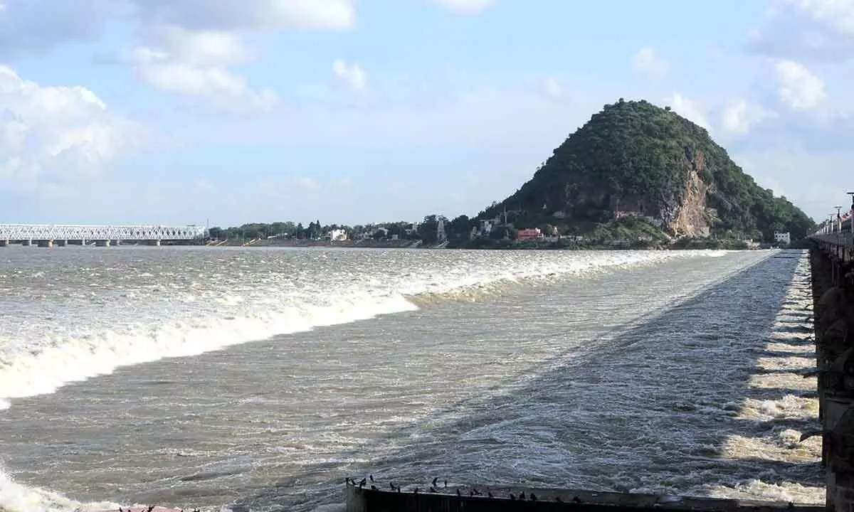 Water being released from Prakasam barrage