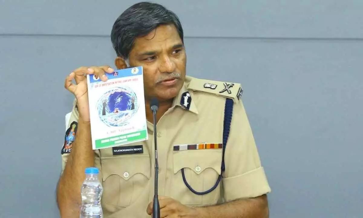 DGP K V Rajendranath Reddy addressing the media at his office in Mangalagiri on Friday