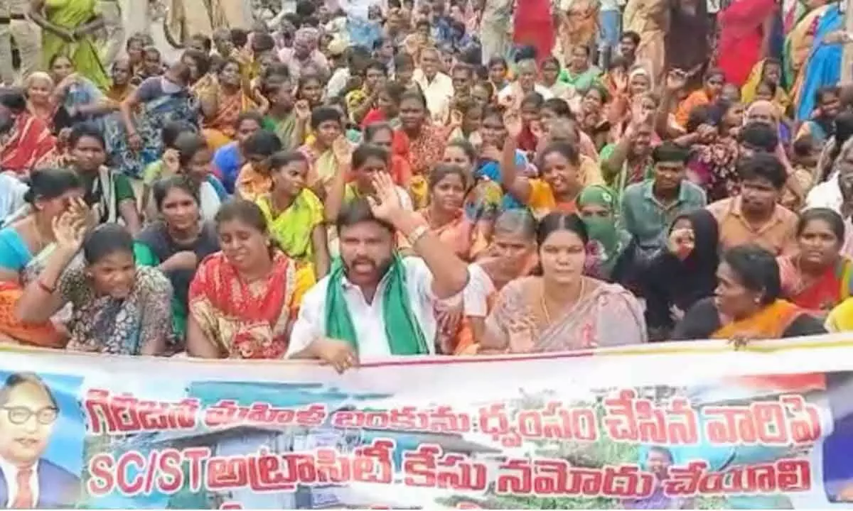 Tribal leaders and activists staging a protest in Nellore on Friday