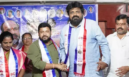 BC leaders congratulating Visakhapatnam district working president of the National BC Welfare Association V Raju Goud in Visakhapatnam on Friday