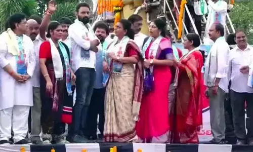 Showcasing their might, scores take part in Visakha Garjana