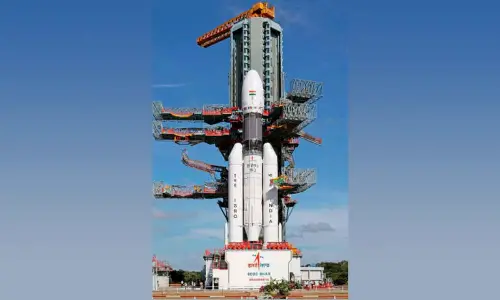 ISROs LVM3 at the launch pad, ahead of the launch of 36 satellites. The launch is scheduled at 0007 hrs IST on October 23