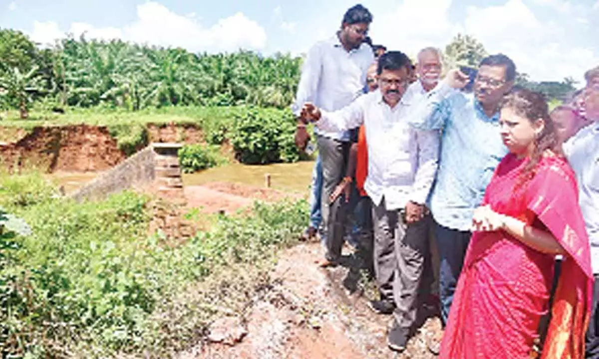 District Collector Krithika Shukla inspecting the Dabba canal at Kandrakota village on Monday