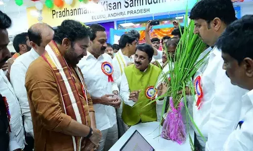 Union Minister G Kishan Reddy at the PM Kisan Samriddhi Kendra at Eluru on Monday