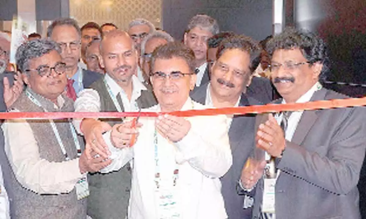 Former Agricultural Commissioner S K Malhothra (C) and others inaugurating Exhibition & Trade Fair at BioAgri 2022in Hyderabad on Wednesday