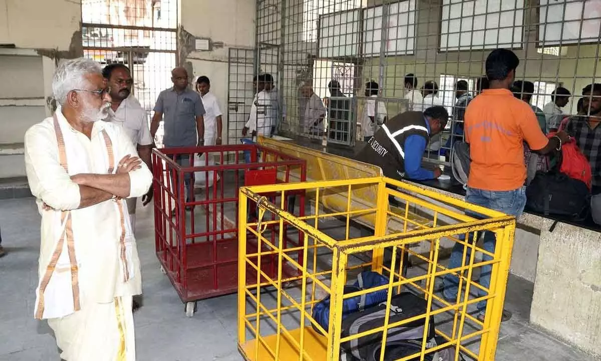 TTD Chairman Y V Subba Reddy inspecting the luggage centre at Alipiri on Thursday