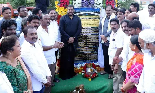 Nellore MP A Prabhakar Reddy and MLA Dr P Anil Kumar inaugurating wall of Krishnapatnam canal on Thursday