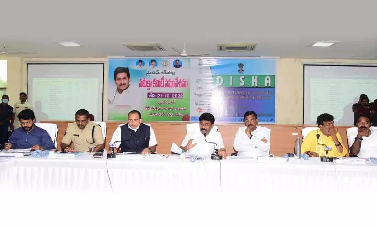 District In-charge Minister Adimulapu Suresh addressing the District Review Committee meeting in Kadapa on Friday
