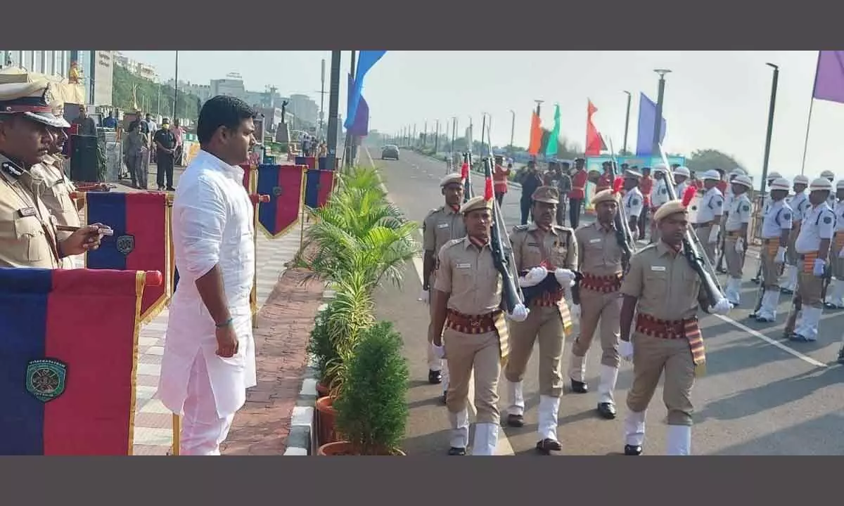 IT Minister Gudivada Amarnath taking part in the Police Martyrs Day in Visakhapatnam on Friday