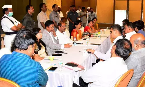 Home Minister Taneti Vanitha during a review meeting with the officials in Vijayawada on Friday